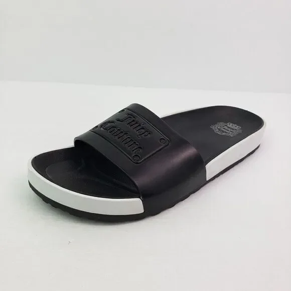 Juicy Couture Womens Size 8 Black White Slip On Casual Slide Sandals - Picture 3 of 11